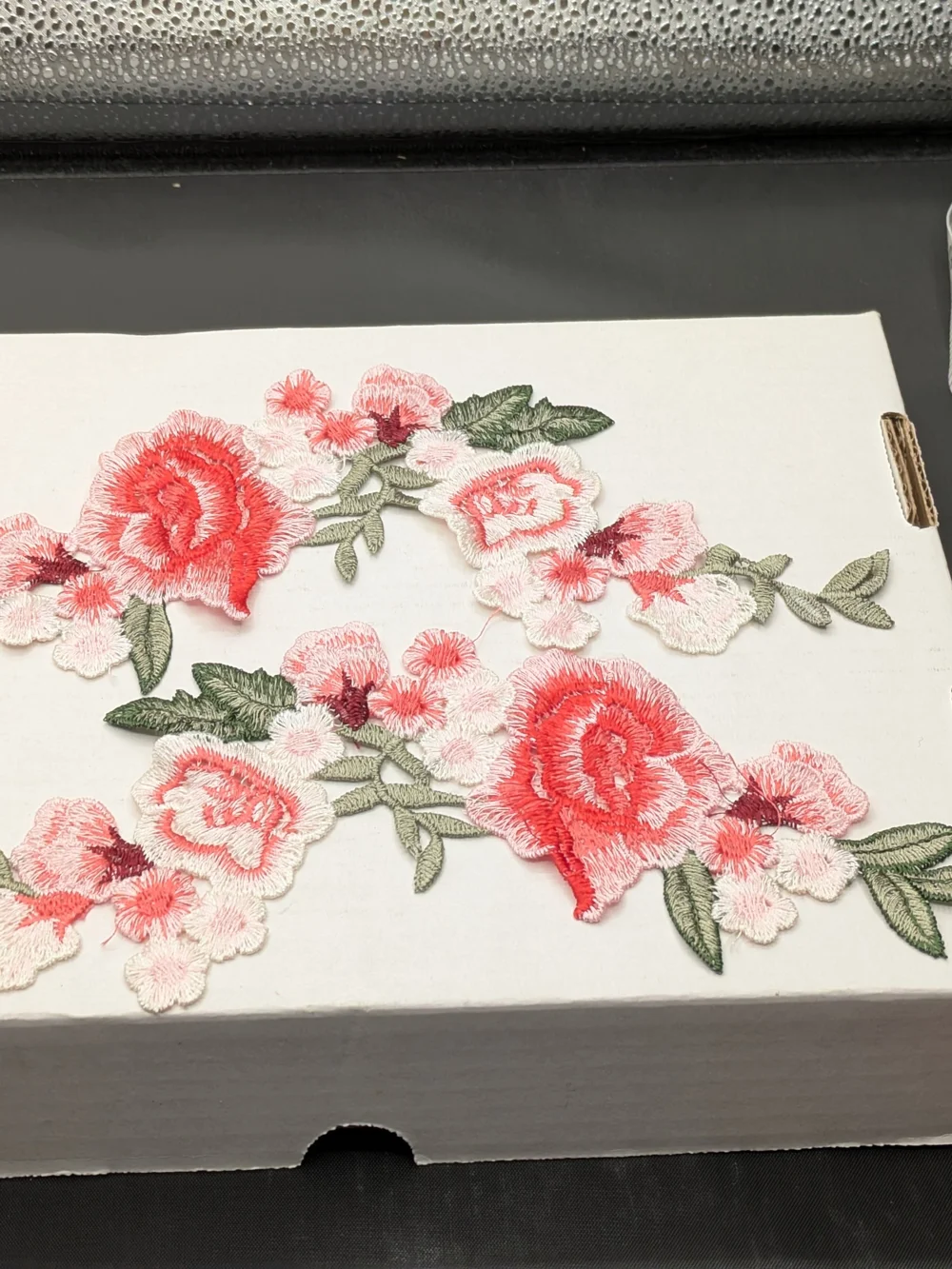 Floral Red & Pink Embroidered Applique Trim